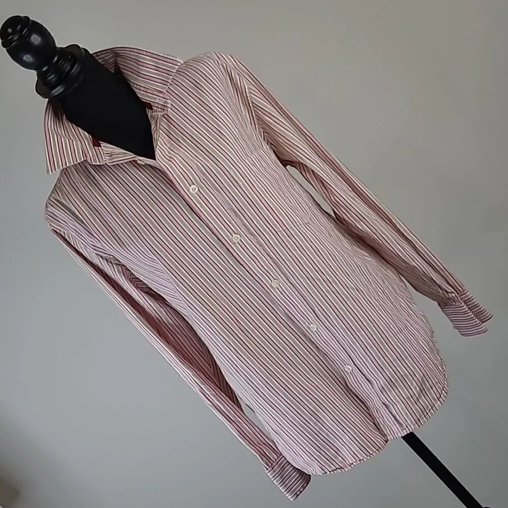 Original Aeropostale slim fit sz S button front collared pink tan striped shirt